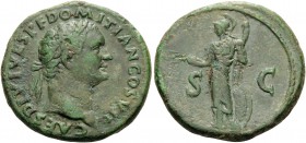Domitian, as Caesar, 69-81. As (Copper, 25 mm, 12.18 g, 6 h), struck under Titus, Rome, 80-81. CAES DIVI VESP F DOMITIAN COS VII Laureate head of Domi...