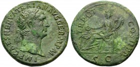 Trajan, 98-117. Sestertius (Orichalcum, 34 mm, 24.53 g, 6 h), Rome, 98-99. IMP CAES NERVA TRAIAN AVG GERM P M Laureate head of Trajan to right. Rev. T...