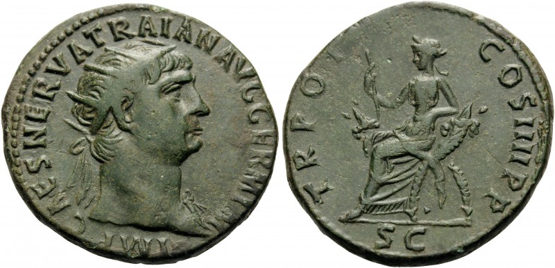Trajan, 98-117. Dupondius (Orichalcum, 26 mm, 12.30 g, 6 h), Rome, 101-102. IMP ...