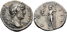 Hadrian, 117-138. Denarius (Silver, 19 mm, 3.27 g, 6 h), Rome, 125-128. HADRIANVS AVGVSTVS Laureate head of Hadrian to right, drapery on left shoulder...