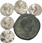 Lot of Five Denarii and One Sestertius . 2nd and 3rd century AD. (Silver, 36.82 g), Nicely toned examples. Good fine (5). 
 From a European collectio...