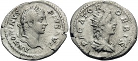 Caracalla, 198-217. Denarius (Silver, 21 mm, 2.58 g, 1 h), struck under his father, Septimius Severus, Rome, 206-210. ANTONINVS PIVS AVG Laureate head...