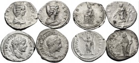 SEVERAN DYNASTY. (Silver, 10.98 g). Lot of 4 Silver Denarii of the Severan Dynasty. Including: 1-2 . Julia Domna. 3 . Caracalla 4 . Severus Alexander....