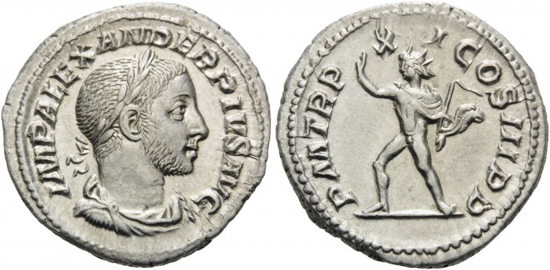 Severus Alexander, 222-235. Denarius (Silver, 20 mm, 3.36 g, 1 h), Rome, 232. IM...