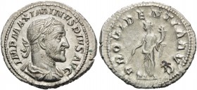 Maximinus I, 235-238. Denarius (Silver, 19 mm, 3.23 g, 11 h), Rome, 235-236. IMP MAXIMINVS PIVS AVG Laureate, draped and cuirassed bust of Maximinus t...