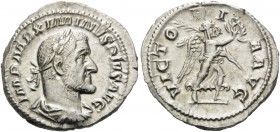 Maximinus I, 235-238. Denarius (Silver, 20 mm, 3.22 g, 7 h), Rome, 235-236. IMP MAXIMINVS PIVS AVG Laureate, draped and cuirassed bust of Maximinus to...
