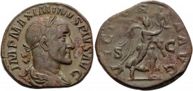 Maximinus I, 235-238. Sestertius (Orichalcum, 31 mm, 20.36 g, 7 h), Rome, 236-237. IMP MAXIMINVS PIVS AVG Laureate, draped and cuirassed bust of Maxim...