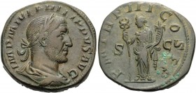 Philip I, 244-249. Sestertius (Orichalcum, 29 mm, 20.74 g), Rome, 246. IMP M IVL PHILIPPVS AVG Laureate, draped and cuirassed bust of Philip to right,...