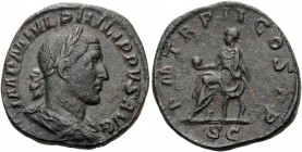 Philip I, 244-249. Sestertius (Orichalcum, 28 mm, 15.88 g, 1 h), Rome, 245. IMP M IVL PHILIPPVS AVG Laureate, draped and cuirassed bust of Philip I to...