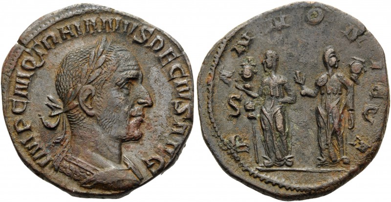 Trajan Decius, 249-251. Sestertius (Orichalcum, 28 mm, 17.56 g, 12 h), Rome, 250...