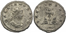 Gallienus, 253-268. Antoninianus (Billon, 20 mm, 3.35 g, 5 h), Antioch, 264-265. GALLIENVS AVG Radiate, draped and cuirassed bust of Gallienus to righ...