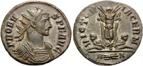 Probus, 276-282. Antoninianus (Billon, 20 mm, 3.59 g, 6 h), Rome, 1st officina, 281. PROBVS P F AVG Radiate and cuirassed bust of Probus to right. Rev...
