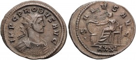 Probus, 276-282. Antoninianus (Billon, 23 mm, 3.30 g, 6 h), Ticinum, 1st officina, 277. IMP C PROBVS AVG Radiate and cuirassed bust of Probus to right...
