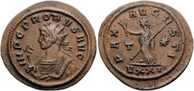 Probus, 276-282. Antoninianus (Billon, 24 mm, 3.87 g, 6 h), Ticinum, 280. IMP C PROBVS AVG Radiate bust of Probus to left, wearing imperial mantle and...