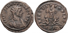 Probus, 276-282. Antoninianus (Billon, 23 mm, 3.64 g, 6 h), Siscia,, 277. IMP C M AVR PROBVS AVG Radiate and cuirassed bust of Probus to right. Rev. V...
