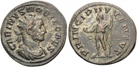 Carinus, as Caesar, 282-283. Antoninianus (Billon, 22 mm, 4.10 g, 7 h), struck under Carus, Lugdunum (Lyon), 282. CARINVS NOBIL CAES Radiate, draped a...