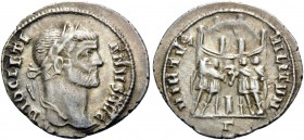 Diocletian, 284-305. Argenteus (Silver, 19 mm, 2.29 g, 11 h), Rome, 295-297. DIOCLETIANVS AVG Laureate head of Diocletian to right. Rev. VIRTVS MILITV...