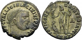 Licinius I, 308-324. Follis (Billon, 20 mm, 3.46 g, 6 h), Heraclea, 313. IMP C VAL LICIN LICINIVS P F AVG Laureate head of Licinius to right. Rev. IOV...