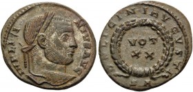 Licinius I, 308-324. Follis (Bronze, 19 mm, 2.71 g, 12 h), Arles, 321. IMP LICI-NIVS AVG Laureate head of Licinius to right. Rev. D N LICINI AVGVSTI a...
