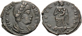 Theodora, died before 337. Follis (Bronze, 17 mm, 1.62 g, 6 h), Treveri (Trier), 337-340. F L MAX THEODORAE AVG Laureate and draped bust of Theodora t...
