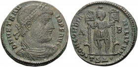 Vetranio, 350. Follis (Bronze, 22 mm, 5.97 g, 5 h), Thessalonika, 4th officina. D N VETRAN-IO P F AVG Laureate, draped and cuirassed bust of Vetranio ...