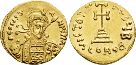 Constantine IV Pogonatus, 668-685. Solidus (Gold, 19 mm, 4.49 g, 6 h), Constantinople 2nd officina. P CONSTANUS P P A Helmeted, diademed and cuirassed...