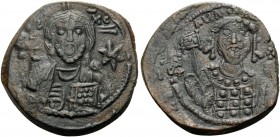 Michael VII Ducas, 1071-1078. Nummus (Bronze, 25 mm, 6.42 g, 6 h). Bust of Christ Pantokrator facing; star to each side. Rev. + MIXAHΛ BACIΛ O Δ Crown...