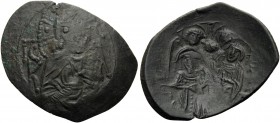 Michael VIII Palaeologus, 1261-1282. Trachy (Bronze, 27 mm, 2.14 g, 6 h), Constantinopolis. IC - XC / K K Nimbate facing bust of Christ. Rev. Archange...