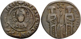 Andronicus II Palaeologus, with Michael IX, 1282-1328. Assarion (Bronze, 19 mm, 1.92 g, 6 h), Constantinople, 1295-1320. KYPIE CωCON TOUC BACIΛEIC / I...