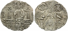 John VI Cantacuzene, second reign, 1353-1354. Basilikon (Silver, 16 mm, 0.66 g, 12 h), Constantinople or Didymoteichon. IC XC / B ΦΡ Christ Pantokrato...