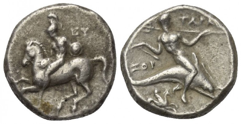 Kalabrien. Tarent.

 Didrachme oder Nomos (Silber). Ca. 281 - 272 v. Chr.
Vs:...