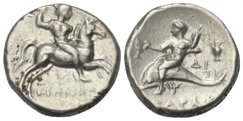 Kalabrien. Tarent.

 Didrachme oder Nomos (Silber). Ca. 272 - 240 v. Chr.
Vs:...