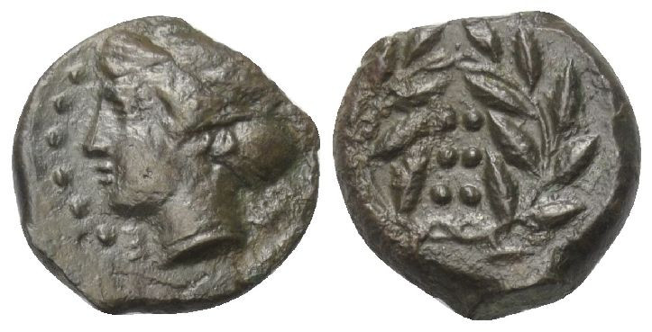 Sizilien. Himera.

 Bronze (Hemilitra). Ca. 415 - 409 v. Chr.
Vs: Weiblicher ...