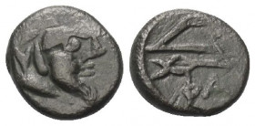 Taurischer Chersones. Phanagoreia.

 Bronze. Ca. 140 - 109 v. Chr.
Vs: Kopf eines jugendlichen Satyrn mit Efeukranz rechts.
Rs: Bogen über Pfeil....