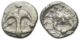 Thrakien. Apollonia Pontika.

 Drachme (Silber). Ca. 4. Jhdt. v. Chr.
Vs: Anker, im Feld links Krebs, rechts A.
Rs: Kopf der Gorgo Medusa mit hera...