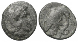 Makedonien. Pydna.

 Bronze. Ca. 381 - 369 v. Chr.
Vs: Kopf des jugendlichen Herakles mit Löwenfell rechts.
Rs: Adler mit einer Schlange in den Fä...