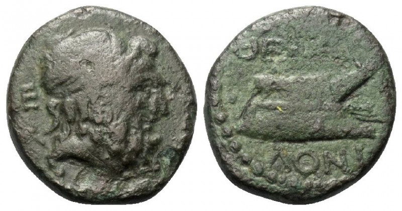 Makedonien. Thessalonike.

 Bronze. 37 v. Chr.
Vs: Kopf des bärtigen Poseidon...