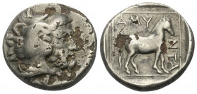 Königreich Makedonien. Amyntas III. (393 - 369 v. Chr.).

 Stater oder Pentadrachme (Silber, subärat). Aigai oder Pella.
Vs: Kopf des jugendlichen ...