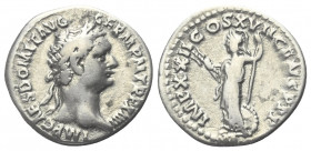 Domitianus (81 - 96 n. Chr.).

 Denar (Silber). 95 n. Chr. Rom.
Vs: IMP CAES DOMIT AVG GERM P M TR P XIIII. Kopf mit Lorbeerkranz rechts.
Rs: IMP ...
