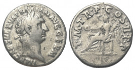 Traianus (98 - 117 n. Chr.).

 Denar (Silber). 98 - 99 n. Chr. Rom.
Vs: IMP CAES NERVA TRAIAN AVG GERM. Kopf mit Lorbeerkranz rechts.
Rs: P M TR P...