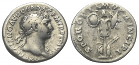 Traianus (98 - 117 n. Chr.).

 Denar (Silber). 103 - 111 n. Chr. Rom.
Vs: IMP TRAIANO AVG GER DAC P M TR P COS V P P. Büste mit Lorbeerkranz und Dr...