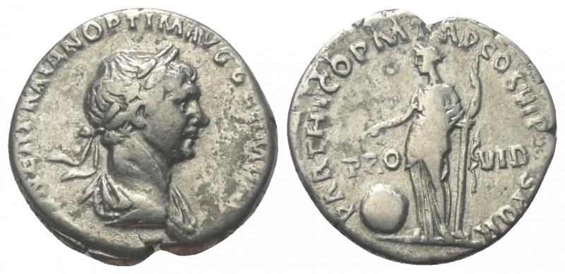 Traianus (98 - 117 n. Chr.).

 Denar (Silber). 116 - 117 n. Chr. Rom.
Vs: IMP...