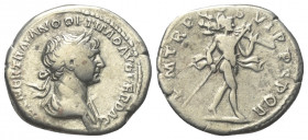 Traianus (98 - 117 n. Chr.).

 Denar (Silber). 116 n. Chr. Rom.
Vs: IMP CAES NER TRAIANO OPTIMO AVG GER DAC. Büste mit Lorbeerkranz und Paludament ...