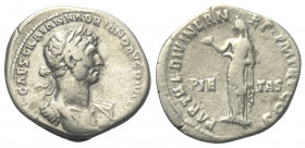 Hadrianus (117 - 138 n. Chr.).

 Denar (Silber). 117 n. Chr. Rom.
Vs: IMP CAES TRAIAN HADRIANO AVG DIVI TRA. Büste mit Lorbeerkranz und Panzer rech...