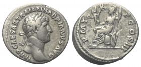 Hadrianus (117 - 138 n. Chr.).

 Denar (Silber). 119 - 122 n. Chr. Rom.
Vs: IMP CAESAR TRAIAN HADRIANVS AVG. Kopf mit Lorbeerkranz rechts.
Rs: P M...
