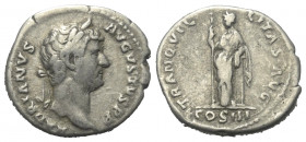 Hadrianus (117 - 138 n. Chr.).

 Denar (Silber). 128 - 129 n. Chr. Rom.
Vs: HADRIANVS AVGVSTVS P P. Kopf mit Lorbeerkranz rechts.
Rs: TRANQVILLITA...