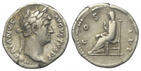 Hadrianus (117 - 138 n. Chr.).

 Denar (Silber). 128 n. Chr. Rom.
Vs: HADRIANVS AVGVSTVS P P. Büste mit Lorbeerkranz und Drapierung rechts.
Rs: CO...
