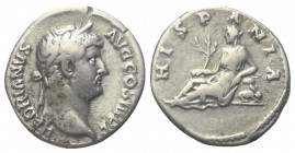 Hadrianus (117 - 138 n. Chr.).

 Denar (Silber). 134 - 138 n. Chr. Rom.
Vs: HADRIANVS AVG COS III P P. Kopf mit Lorbeerkranz rechts.
Rs: HISPANIA....