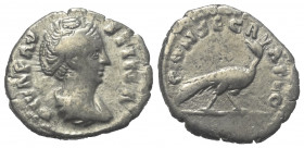 Faustina I. (gest. 141 n. Chr.). Diva Faustina I.

 Denar (Silber). Nach 141 n. Chr. Rom.
Vs: DIVA FAVSTINA. Drapierte Büste rechts.
Rs: CONSECRAT...