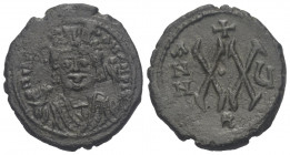 Tiberius II. Constantinus (578 - 582 n. Chr.).

 1/2 Follis (20 Nummi, Kupfer). 579 / 580 n. Chr. (Jahr 5). Antiochia (Theoupolis).
Vs: Büste des K...